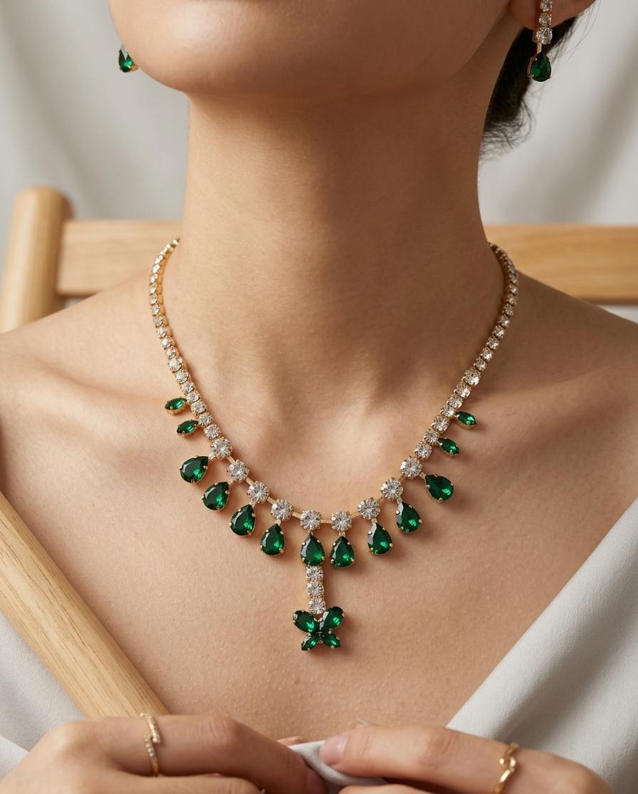 Moonorah Green Stone Pendant Set